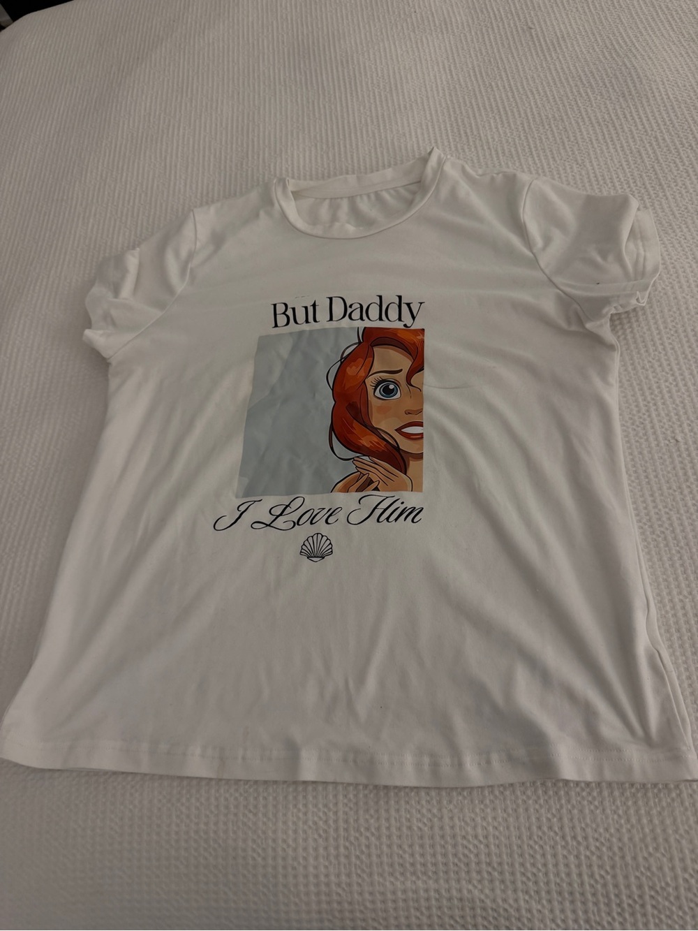 White Graphic Tee with Red-Haired Illustration